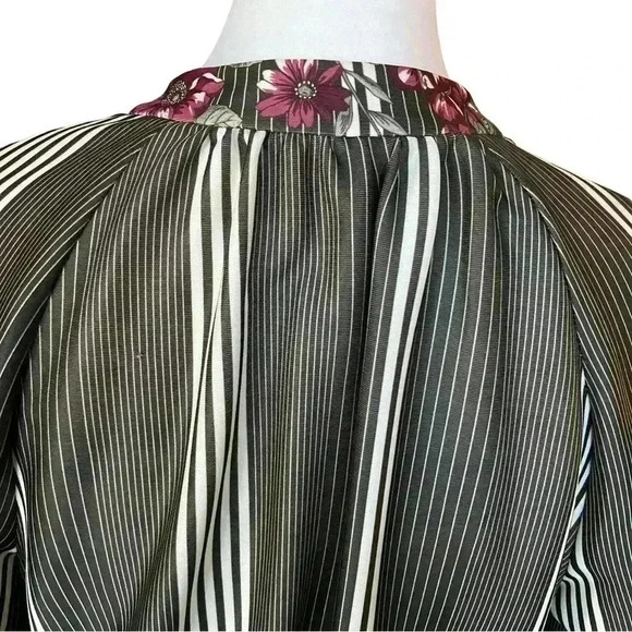 Vintage 70s Bohemian Checkaberry Grey Green Floral Long Sleeve Maxi Dress. Sz L - Picture 7 of 13